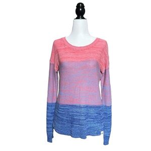 Roxy Large Ombré Colorblock Crew Neck Sweater Pink Purple Orange Blue breezy